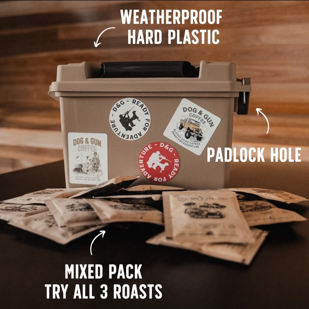 Drip Filter Reload Pack MIXED x 45 (Medium Ammo Case - Desert Tan) - Dog & Gun Coffee