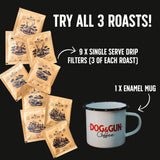 Coffee Sample Bundle with 9 Drip Filters & Enamel Mug